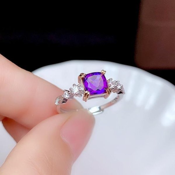 Oryginalna 925 Srebro BiżUteria Z Ametystem Otwarty PierśCionek Dla Kobiet Anillos De Bizuteria ObrąCzki Anel Kamień Szlachetny Kobiety PierśCionki Resizable-image