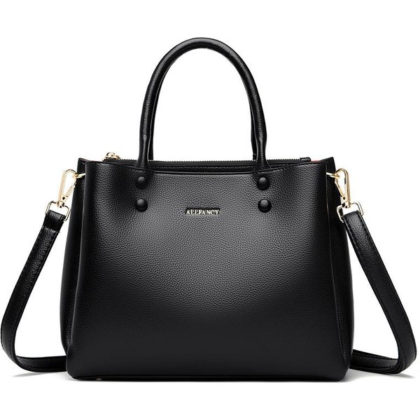 Textura De Cuero Genuino Bolso De Cuero Suave Para Mujer Para Ir Al Trabajo Bolso De Mano De Estilo Nuevo Temperamento A La Moda Gran Capacidad Bandolera De Un Hombro Gray-image