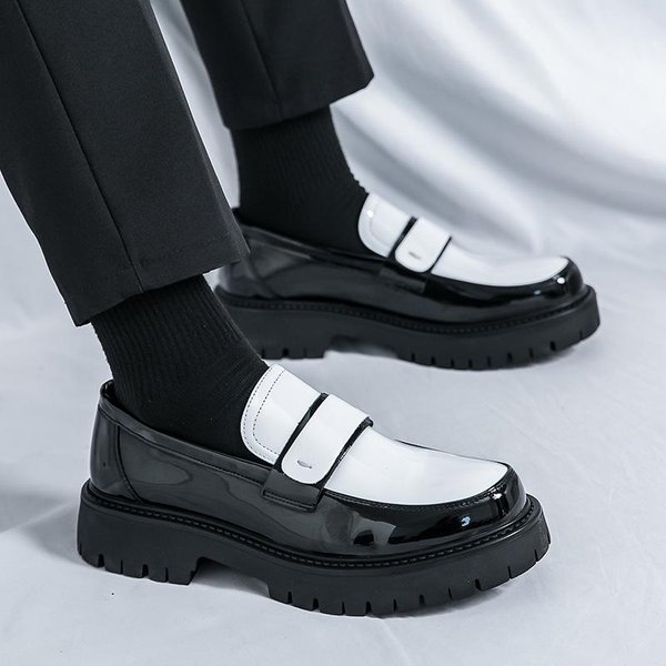 MęSkie Mokasyny Styl Brytyjski Formalne Obuwie Biznesowe BłYszcząCe SkóRzane Buty Gruba Podeszwa Codzienne DużY Nosek MęSkie Buty DużY Rozmiar 46 Nowe 40 Czarny Kolor BiałY-image