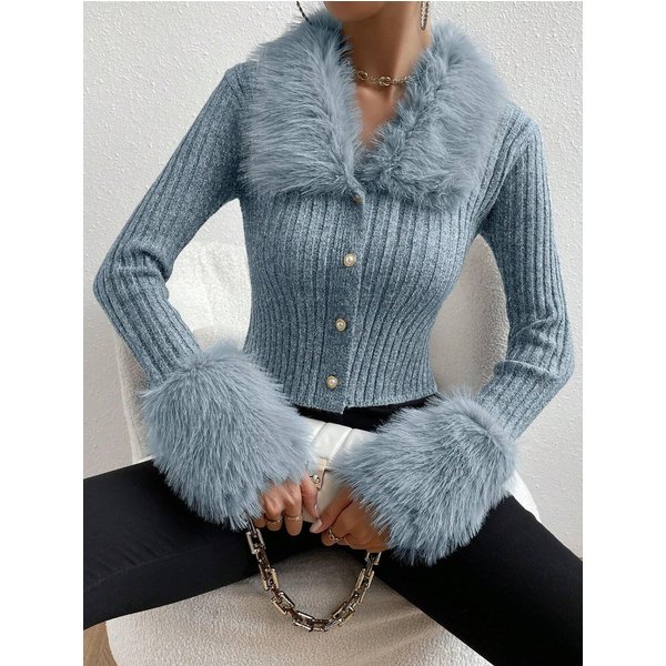 CáRdigan De Punto Con Cuello En V SuéTer Ajustado Top SuéTer De OtoñO E Invierno SuéTer De Punto Ajustado De Gama Alta L-image