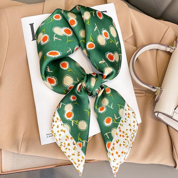 Kwiatowy Jedwabny Kwadratowy Szalik Damski Satynowy Szal Owijka HidżAb Damska Opaska Na WłOsy Nadgarstek Luksusowy Chustka Na GłOwę 70*70Cm Szalik Bandana-image