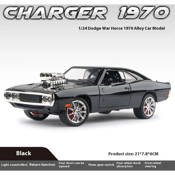 1:24 Challenger 1970 Symulacja Metalowy Model Samochodu Sportowego DźWięK ŚWiatłO Pull Back Luksusowy SamochóD Zabawka Prezenty Ozdoby-image