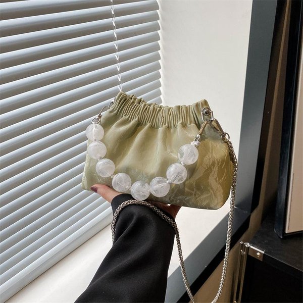 Bolso Bandolera De Cadena Con Cuentas Simple Y Fresco Bolso Cubo De Hombro Bolso De Mujer Nuevo Bolso Plegable De Hombro Cruzado De Primavera-image