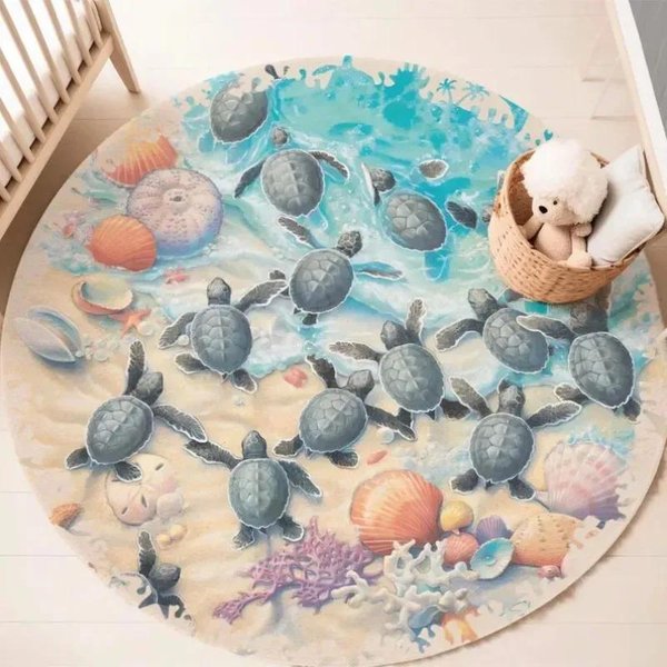 OkrąGłY Dywan Podwodny ŚWiat ŻółW Morski Konik Morski AntypośLizgowy Dywanik Do Pokoju DziecięCego Pokoju NiemowlęCego WystróJ Domu 60X60Cm 24Inch-image
