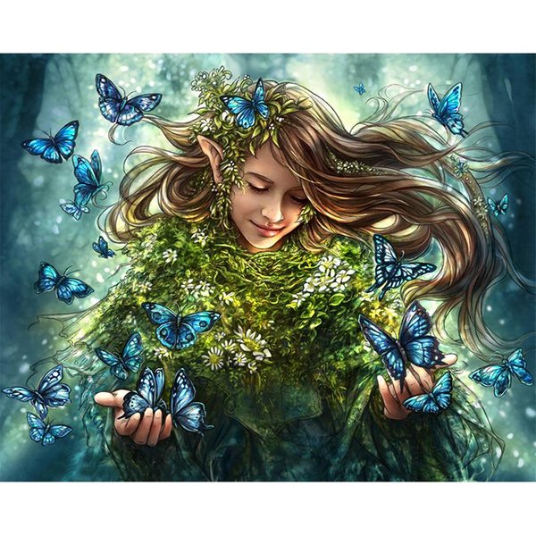 Pintura De Diamantes Redonda Completa Dibujo Animado Mariposa NiñA Punto De Cruz Bordado De Diamantes 20X30CM-image
