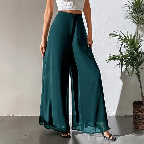 Pantalones De Gasa De Pierna Ancha De Cintura Alta Para Mujer, Pantalones De Playa Sueltos Y Fluidos De Verano, Pantalones Palazzo Casuales Ligeros XXL Black-image