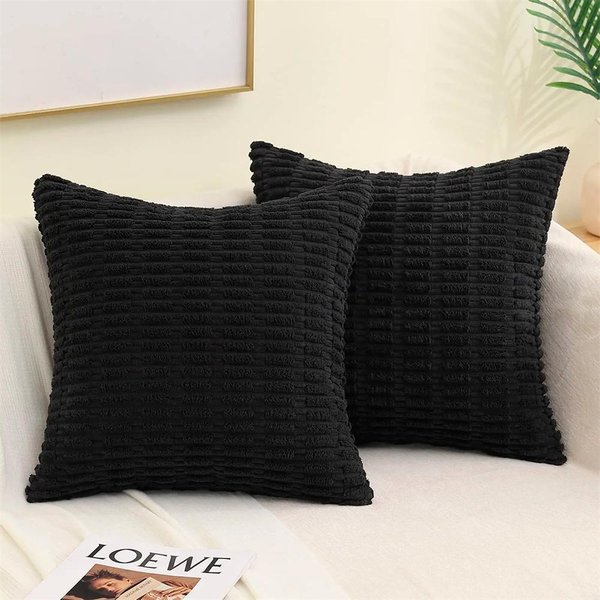 Poszewki Na Poduszki Homaxy 40X40 Dekoracyjne Narzuty MięKkie Poszewki Na Poduszki Sztruksowe Pasiasty Kwadratowy Pokrowiec Na Poduszkę Do Sofy 50X50 Cm Boho WystróJ Domu 12X20Inch(30X50Cm) Black-image