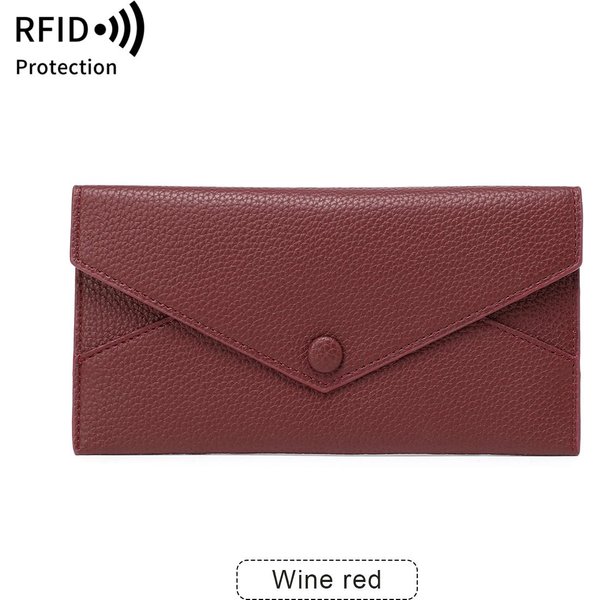 Nueva Cartera Larga Para Mujer Rfid Ultrafina Sobre Con Hebilla Grano Lichi Clutch Gran Capacidad MúLtiples Ranuras Para Tarjetas Monedero Cartera De Mujer-image