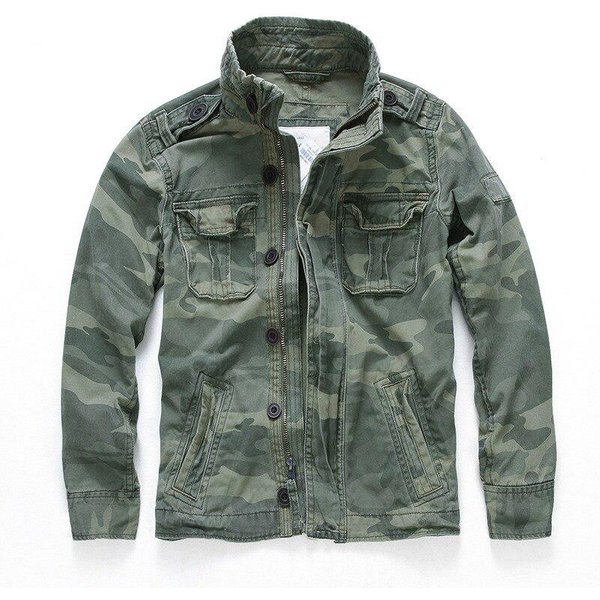 Chaquetas De Combate De Camuflaje Para Hombre, Chaquetas De Mezclilla Con Bolsillo Militar Retro, Prendas De Vestir, Abrigos Informales De AlgodóN Para Hombre M Verde/Camuflaje-image