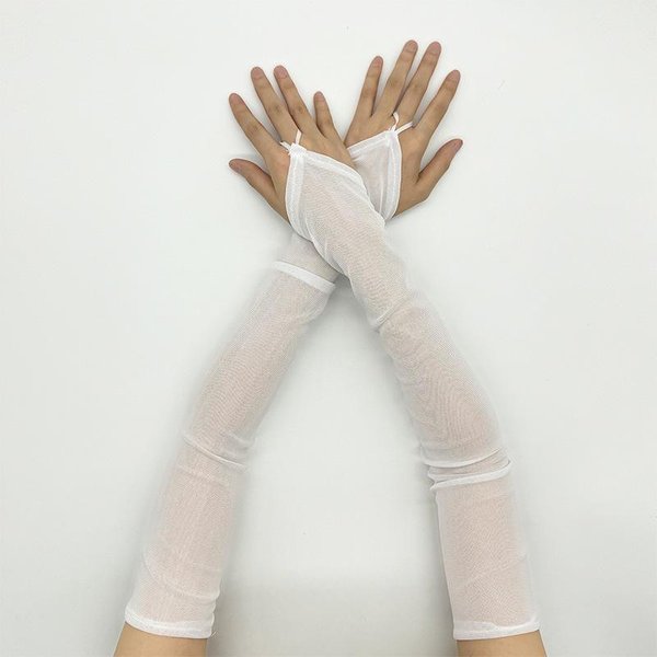 50Cm Mujer Negro Blanco Malla Transparente Transpirable Elasticidad Gancho Dedo Guantes Largos sexy Fiesta Etiqueta Guantes Sin Dedos One Size White-image