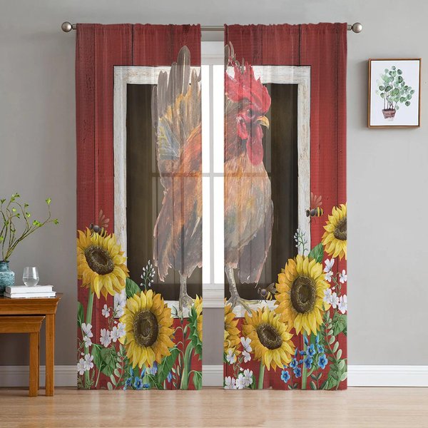 Cortinas Transparentes Con DiseñO De Girasoles Y PerióDicos Antiguos Para DecoracióN De Sala De Estar, Ventana, Cocina, Tul, Gasa, Organza W135 X H115Cm X1&Grommet Top-image