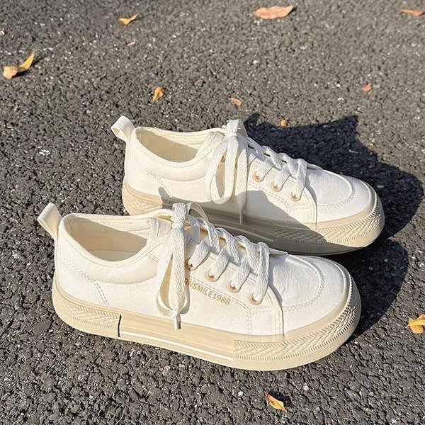 Zapatos De Lona Para Mujer, Nuevos Zapatos De Nicho De Primavera Y OtoñO, Zapatos De Tabla Casuales Originales, VersióN VersáTil De Zapatos Blancos 40-image