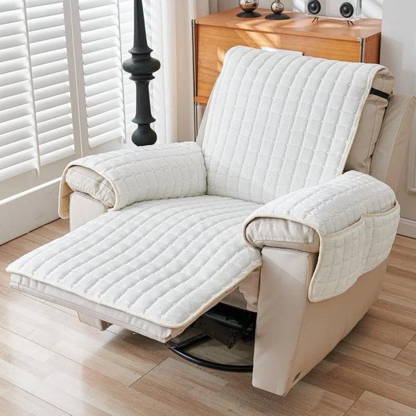 Flanelowa Krata RozkłAdana Mata Na Sofę AntypośLizgowe Jednokolorowe Pokrowce Na Fotel Sofę 1-Osobowy Pokrowiec Na Fotel Relaksacyjny Ochraniacz Mebli 1 Seat (53X190Cm)S Gray-image