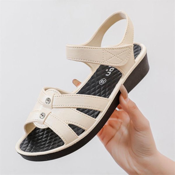 Sandalias De Verano Para Mujer, Zapatos Antideslizantes Con Suela Gruesa Y TacóN Inclinado, Sandalias De Playa, Zapatos Romanos 38 Beige-image