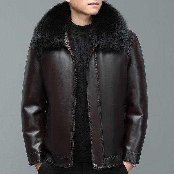 KoreańSki Styl LuźNa DużY Rozmiar SkóRa Naturalna Kurtka Puchowa MęSka Pogrubiona Zdejmowana Podszewka Kurtka Puchowa MęSka Zimowa Odzież Taty 6XL Black-image