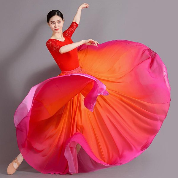 720 Stopniowy Tancerz Flamenco Gradientowe SpóDnice Dla Kobiet WystęP Sceniczny Klasyczny Taniec SpóDnica Treningowa One Size-image