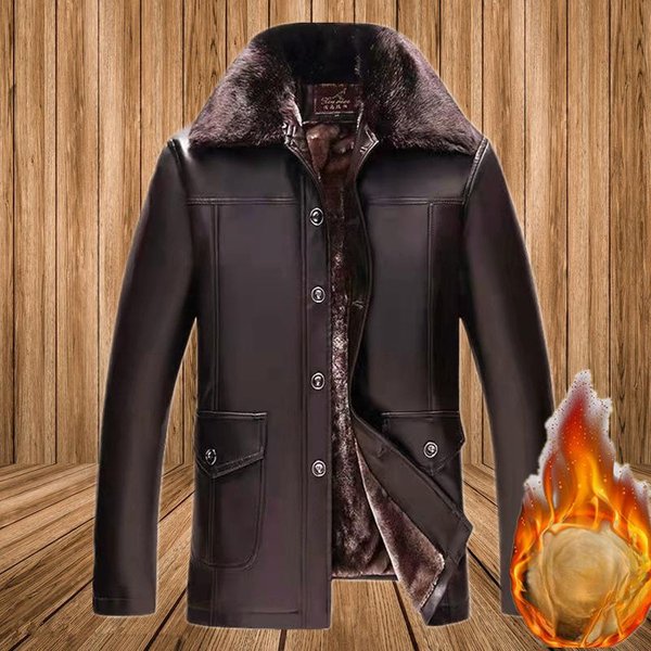 Chaqueta De Cuero Ropa Para Hombres De Mediana Edad Y Mayores Ropa Para Papá Estilo Invierno Forro Polar Espesado Informal Invierno Para Hombres 5XL Black-image