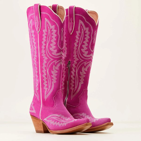 Botas Vaqueras Para Mujer, Hasta La Rodilla, Pantorrilla Media, Estilo Vintage, Estilo Western, Zapatos Casuales De TacóN Para Mujer, TacóN De Bloque Para OtoñO 43 Pink-image
