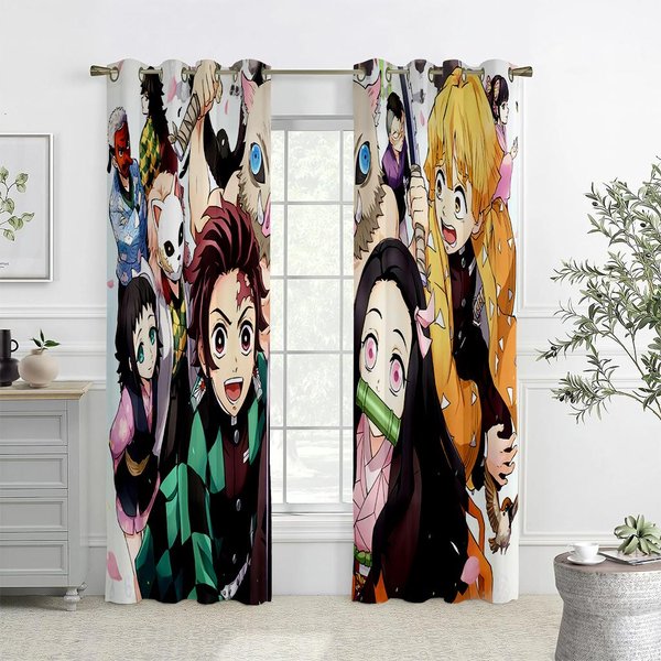 Cortinas Impresas Con PatróN De Anime JaponéS De 2 Piezas, HabitacióN Infantil, Dormitorio, Sala De Estar, Cortinas Decorativas Con Ojales Para Barra W50Xh140(Cm)X2Pcs&Grommet Top-image