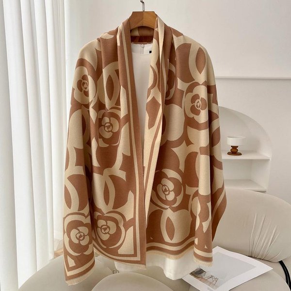 Luksusowa Marka Kaszmirowy Damski Kwiatowy Szalik Zimowy CiepłY Szal I Otulacz Bandana Pashmina Damski Kwadratowy Gruby Koc Poncho Brown-image