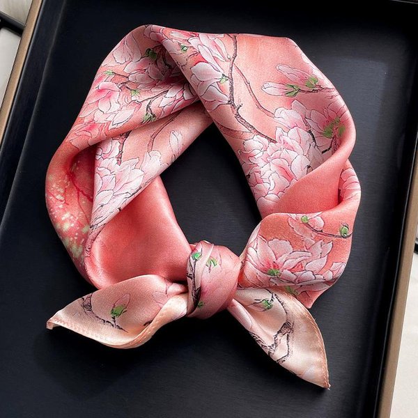 Jedwabny Szalik Damski Kwadratowy Na Szyję Opaska Na GłOwę Chusty Bandana Modny HidżAb Szale Poncho Szale Pashima Damski Foulard 53Cm Real Silk 53X53Cm White-image