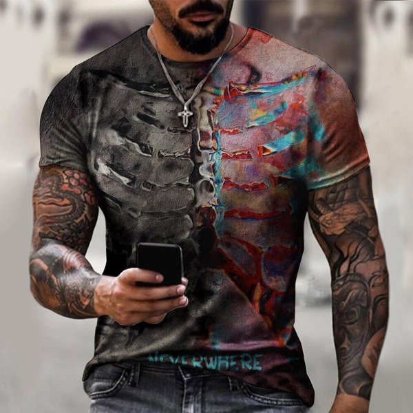 Camisetas De Esqueleto De Terror Estampado 3D Streetwear Hombres Mujeres Moda Camiseta De Manga Corta Oversize Ropa 6XL Black-image
