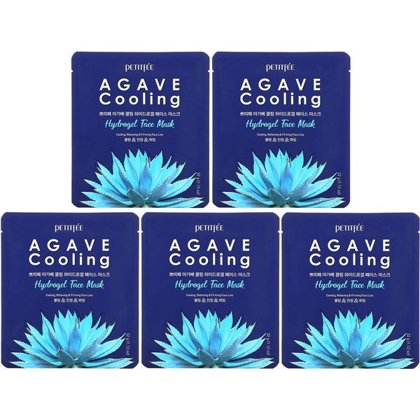 Petitfee, Agave Cooling, Hydrogel Face Mask, 5 Packs, 32G (1.12Oz) Each Blue-image