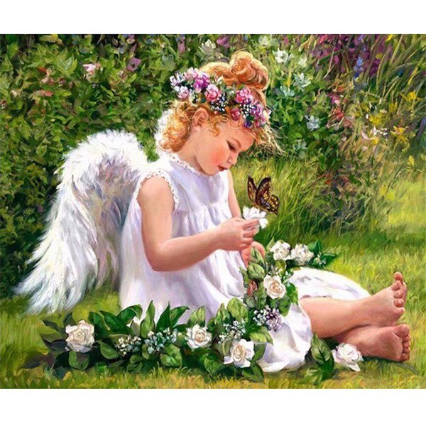 Mosaico De Diamantes PedreríA Retrato Foto Hermosa NiñA ÁNgel Bordado De Diamantes 5D Pintura De Diamantes 20X30CM-image