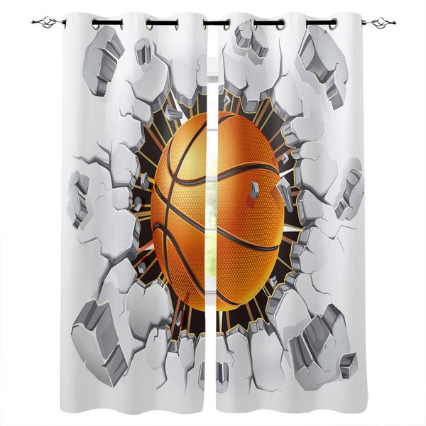 EnvíO Gratis Barato NiñOs Deportes Cancha De Baloncesto Cortina De Ventana Moderna Para DecoracióN De Sala De Estar Dormitorio Textiles Para El Hogar Cortinas 2PCS W50 X H160(Cm)X2&Hook-image