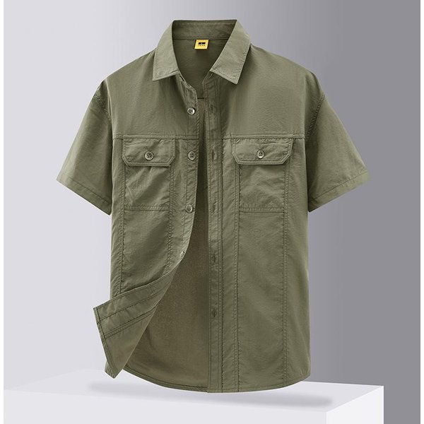 Camisa Transpirable Ultraligera De Secado RáPido, Manga Corta, Ropa De Trabajo Fina De Verano, Camisa Casual Para Hombre Al Aire Libre XL Verde Del EjéRcito-image