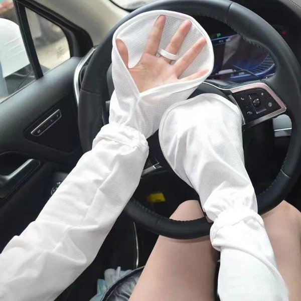 Manga Antiquemaduras Solares De Seda De Hielo, Mangas De Brazo Con ProteccióN Solar De Verano Para Mujer, ProteccióN Solar Para Conducir, Mangas Largas Anti-Uv, Manguitos De Ciclismo-image