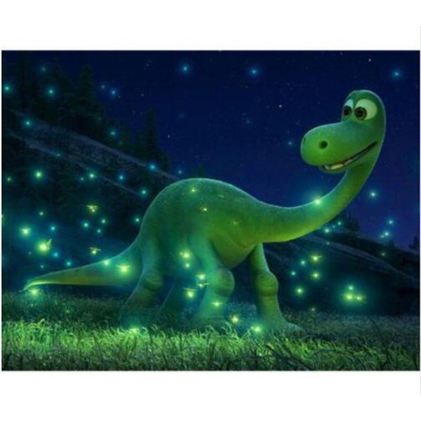 Pintura De Diamante Punto De Cruz Taladro Redondo Completo Dinosaurio Verde Bordado De Diamantes 20X30CM-image