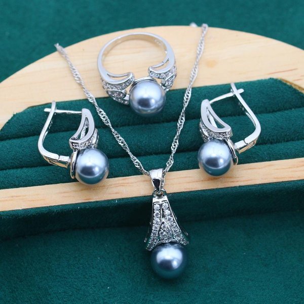 Moda Lujo Ligero Perla Circonita Incrustada Mariposa JoyeríA Pendientes Anillos Collar Regalo DíA De La Madre 10 Yards Gray-image