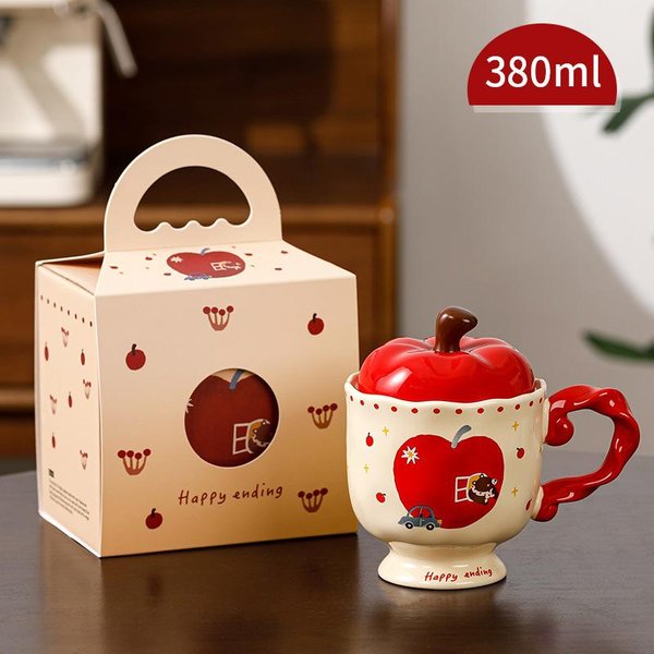 Taza De Manzana Linda Con Tapa Taza De CeráMica Souvenir Taza Para Beber Agua Oficina Taza De Café De Aspecto Elegante Navidad 301-400Ml-image