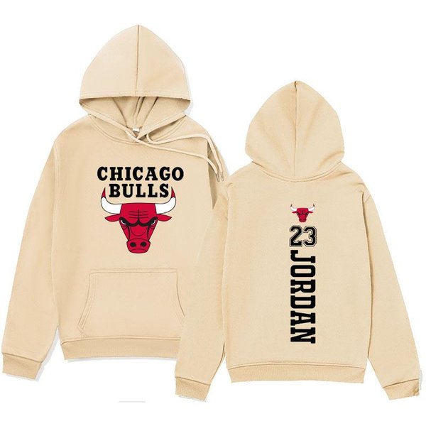 Jesień Zima MęSka Bluza Z Kapturem Z Nadrukiem KoszykóWki Bulls Modna Prosta LuźNa Casualowa Sportowa Bluza Z Kapturem M Khaki-image