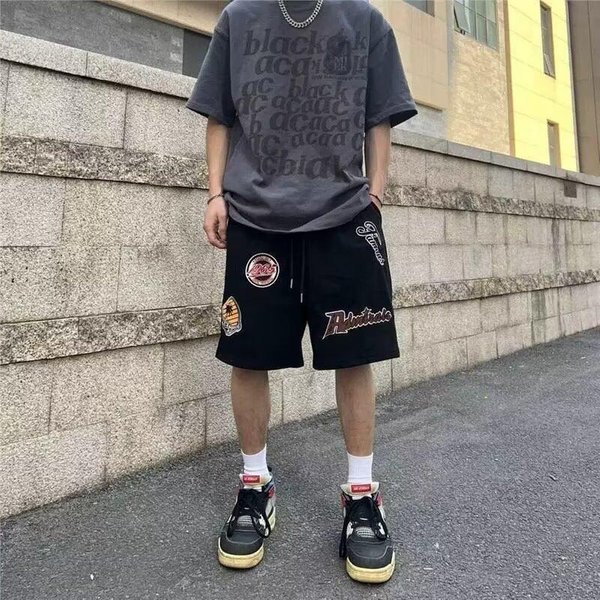 Pantalones Cortos Hombre Verano Tendencia Marca Rectos Sueltos Casuales Finos Deportivos Cinco Puntos Hombre Nuevo Estilo One Size Negro-image