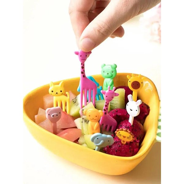 10 Sztuk Widelec Do OwocóW Dla ZwierząT Mini KreskóWka Dzieci PrzekąSka Ciasto Deser Jedzenie Wybierz WykałAczka Bento Lunche Party Decor Losowy Kolor Beige-image