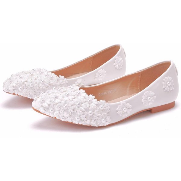 PłAski Obcas Szpiczasty Nosek Codzienne Damskie Buty Jednokolorowe Kwiaty Nowe Wiosenne Damskie Buty PłYtkie Usta Pokrywy Modne I Wygodne PłAskie Buty 43 White-image