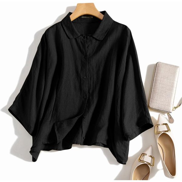 Zanzea Camisas De Blusa De Color SóLido De Manga Larga Sueltas Casuales Diarias Para Mujer S Negro-image