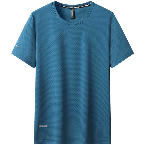 8XL Tallas Grandes Camisetas Deportivas De Manga Corta De Secado RáPido Para Hombre Camisetas De Entrenamiento Para Correr Rendimiento EláStico Verano Casual Transpirable Cuello Redondo Top Camiseta 3XL Azul Marino-image