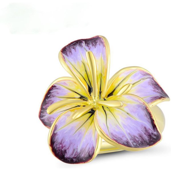 Anillo Anillo De Flor De Esmalte Hecho A Mano Con Incrustaciones De Diamantes Estilo ÉTnico ArtesaníA Original No. 9 Beige-image