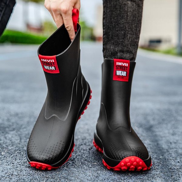 MęSkie KróTkie Kalosze, Modne I Wszechstronne Wodoodporne Buty Outdoorowe AntypośLizgowe, Lekkie I Proste Gumowe Buty I Kalosze 44 Czerwony-image