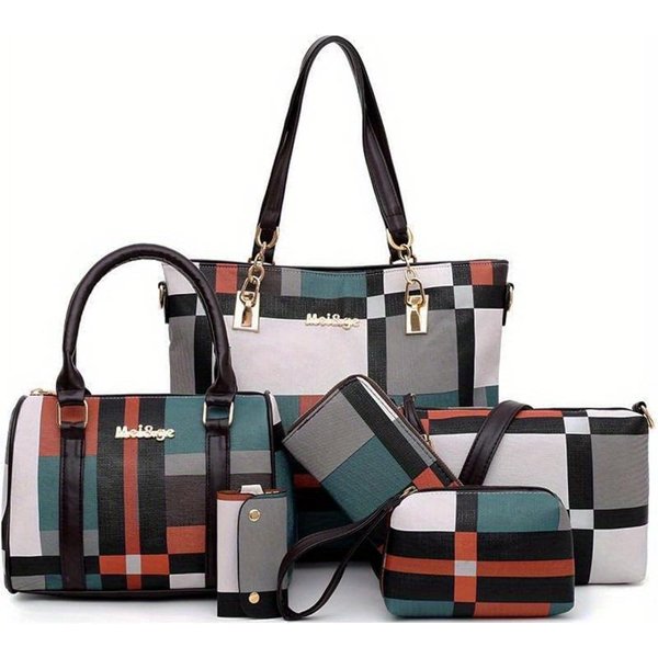 6 Szt. Damskie Torebki Torby Tote Torba Na Ramię Portmonetki Torba Listonoszka Torebka Z GóRnym Uchwytem Torba Crossbody Portfel KopertóWka Zielony-image