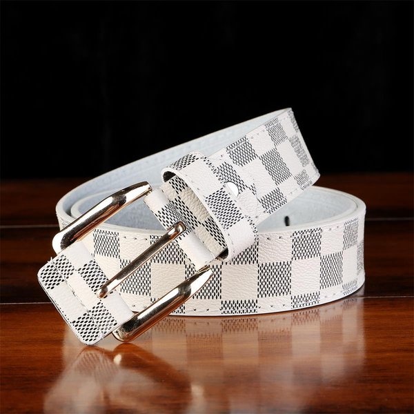 CinturóN Para Hombre Cuadros Hebilla De Pin CinturóN CinturóN VersióN Coreana Para Hombre Moderno Casual VersáTil 95-115CM Blanco-image