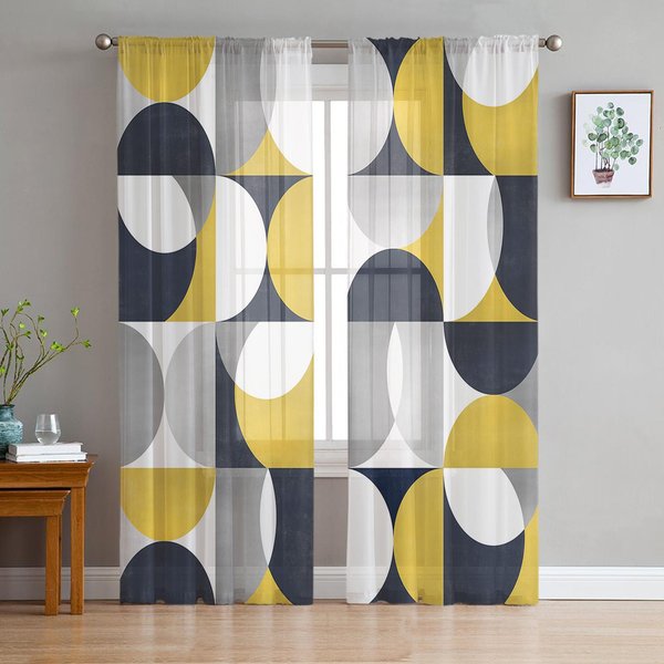 Cortinas Voile Transparentes GeoméTricas Abstractas De Color Vintage De Mediados De Siglo Para Ventana De Sala De Estar Cortina De Tul Cocina Dormitorio DecoracióN Del Hogar 135W X 160H(Cm)-image