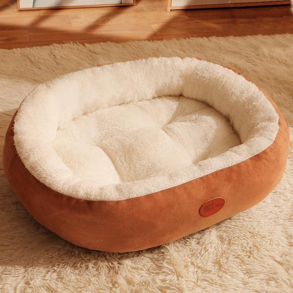 Nido De Gato Invierno CáLido Grueso Ovalado Cerrado Cuatro Estaciones Grande Mascota Nido Invierno Perro PequeñO Perrera S50*40*16Cm Beige-image