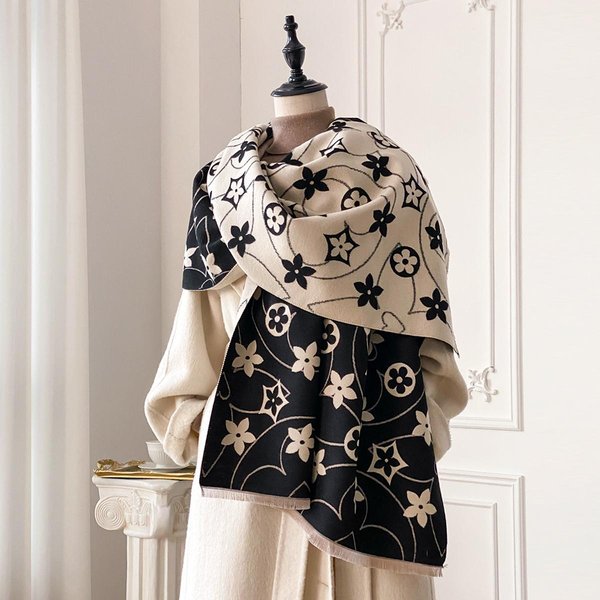 Bufanda De Lujo Para Mujer Con Estampado A Dos Caras Suave CáLida Pashmina Chal De Flores Invierno Exterior A Prueba De FríO A Prueba De Viento Manta Bufanda Gray-image