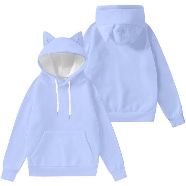 DziecięCa Modna Lekka Bluza Pulower Z DłUgim RęKawem Z Kieszeniami, Jednolity Kolor, I Bluza Z Kapturem Z Uszkami 150 Gray-image