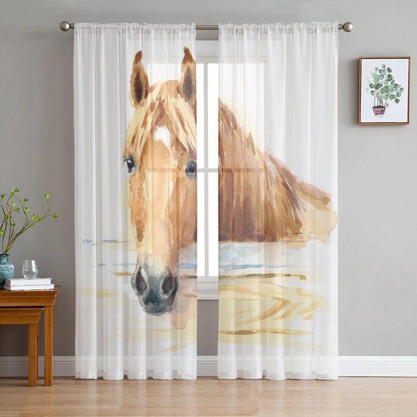 BiegnąCy Koń Zwierzę Przezroczyste ZasłOny Okienne Do Salonu Tiulowe ZasłOny Do Sypialni Kuchni Dekoracja Domu Woalowe Draperie W135 X H115Cm X1&Grommet Top-image