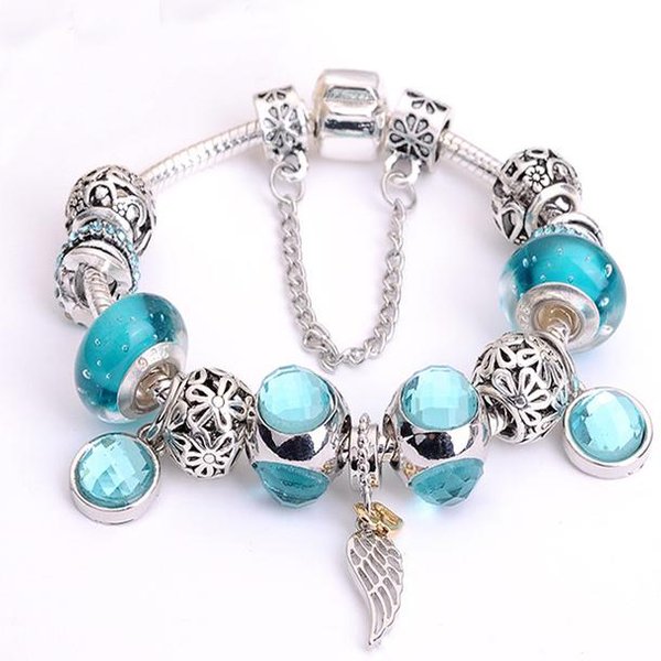 Pulsera De Cristal Con Dijes Originales Europeos Para NiñOs Y Mujeres Con Cadena De Serpiente BañAda En Plata, Pulsera De Marca, JoyeríA AutéNtica 21Cm Gray-image